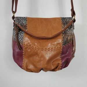 The Sak Leather Patchwork Slouchy Fold Over Magnetic Closure Western Crossbody